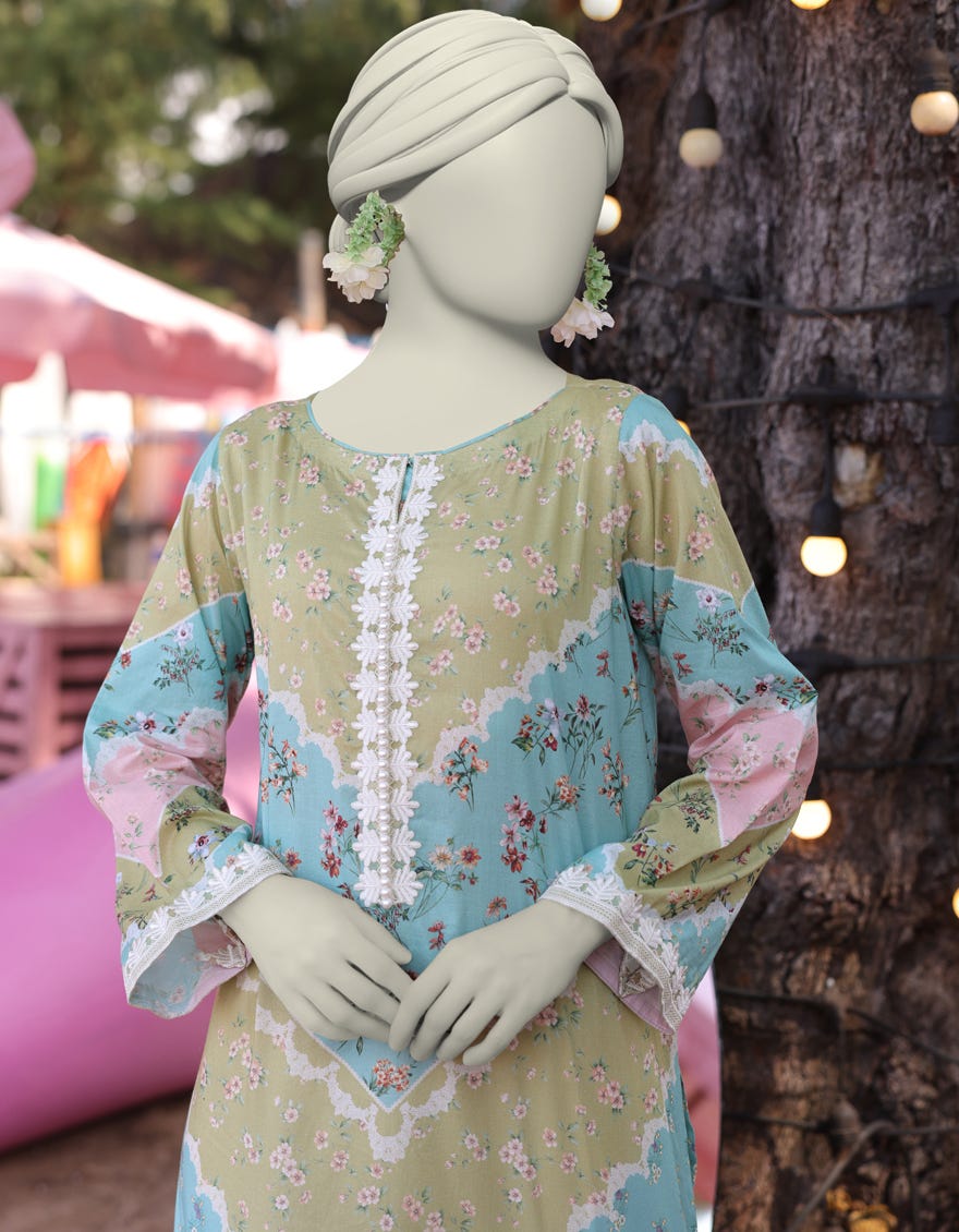 GREEN LAWN EMBROIDERED KURTI | JJLK-S-JSS-25-345