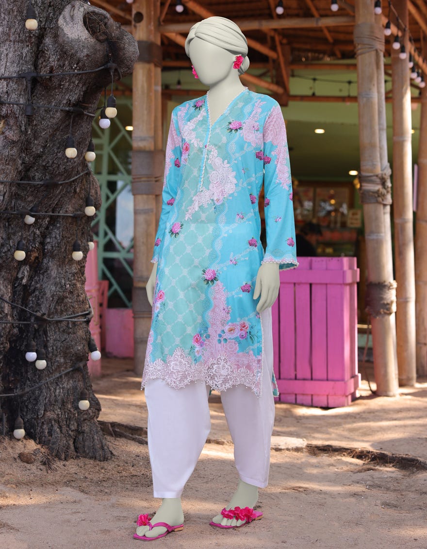 BLUE LAWN EMBROIDERED KURTI | JJLK-S-JSS-25-346