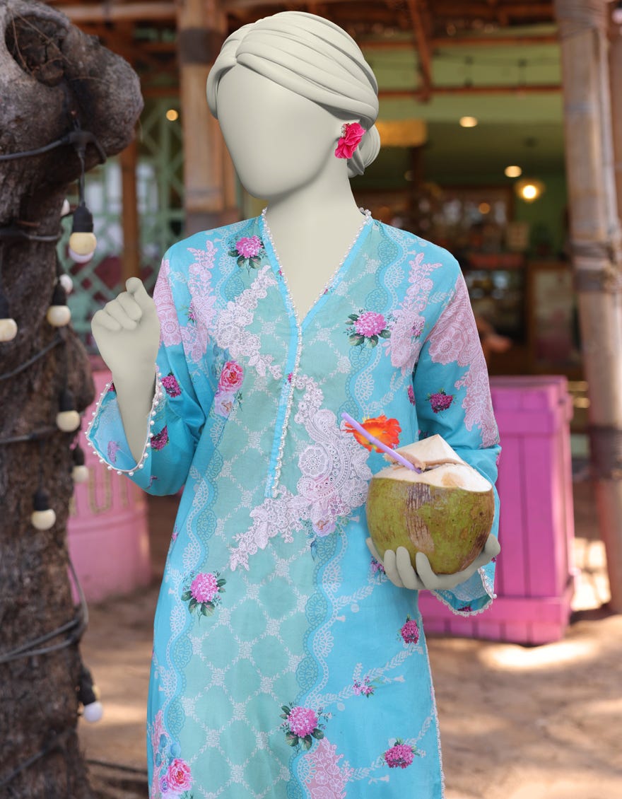 BLUE LAWN EMBROIDERED KURTI | JJLK-S-JSS-25-346