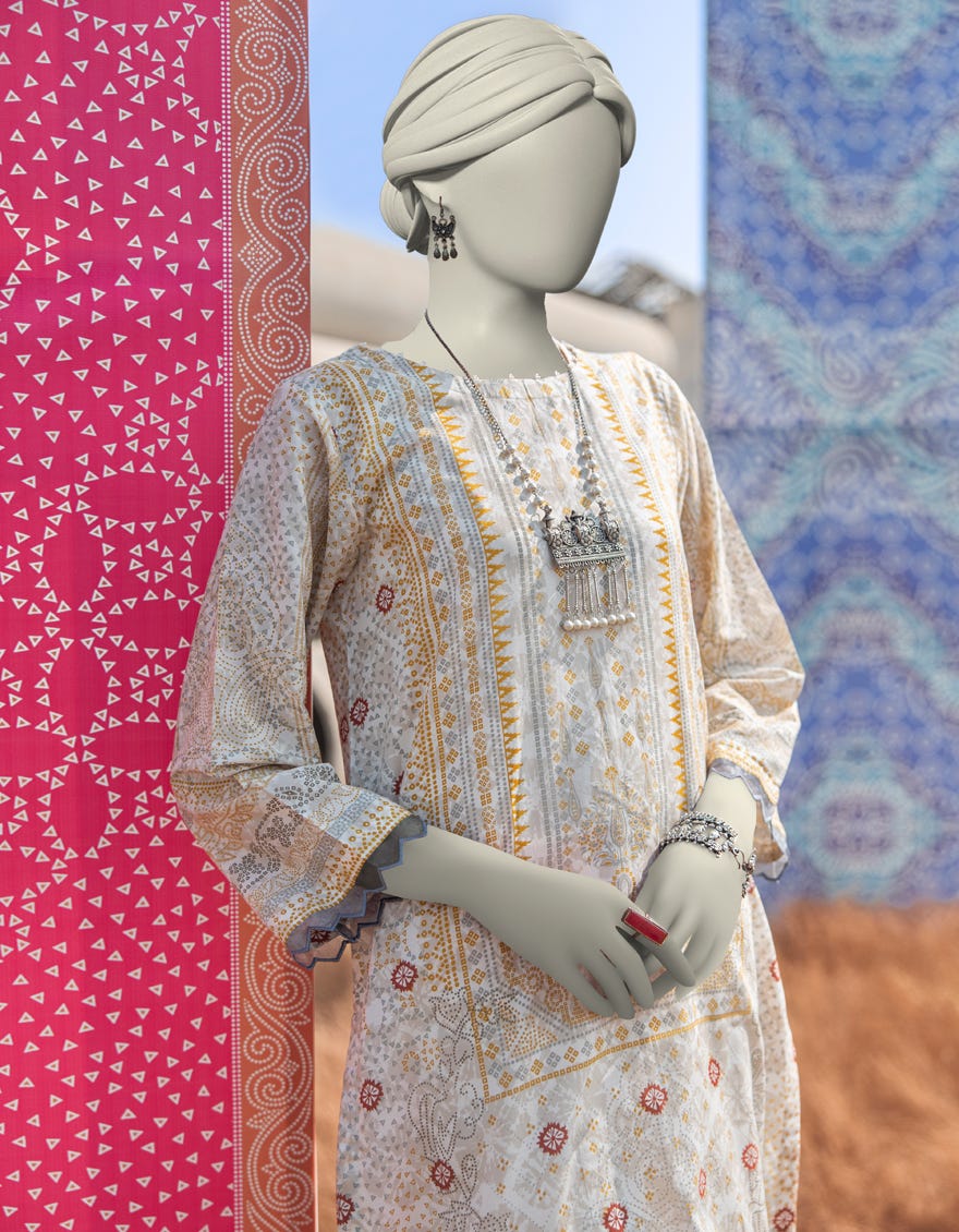 OFF WHITE LAWN PRINTED KURTI | JJLK-S-JSS-25-354