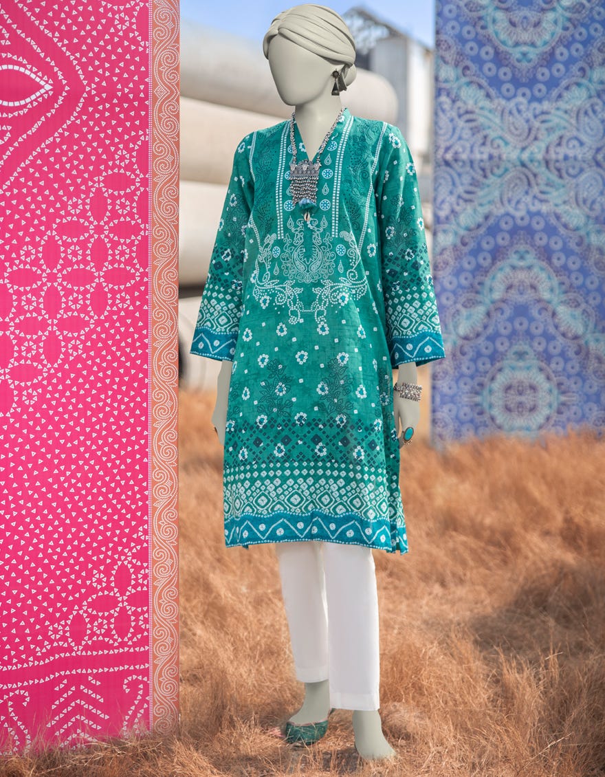GREEN LAWN PRINTED KURTI | JJLK-S-JSS-25-355