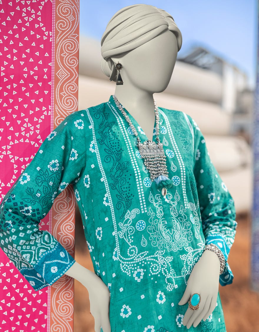 GREEN LAWN PRINTED KURTI | JJLK-S-JSS-25-355