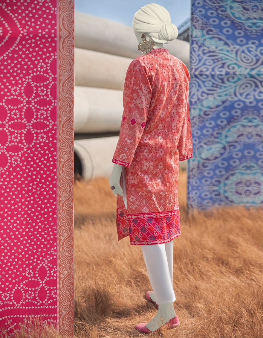 PINK LAWN PRINTED KURTI | JJLK-S-JSS-25-356