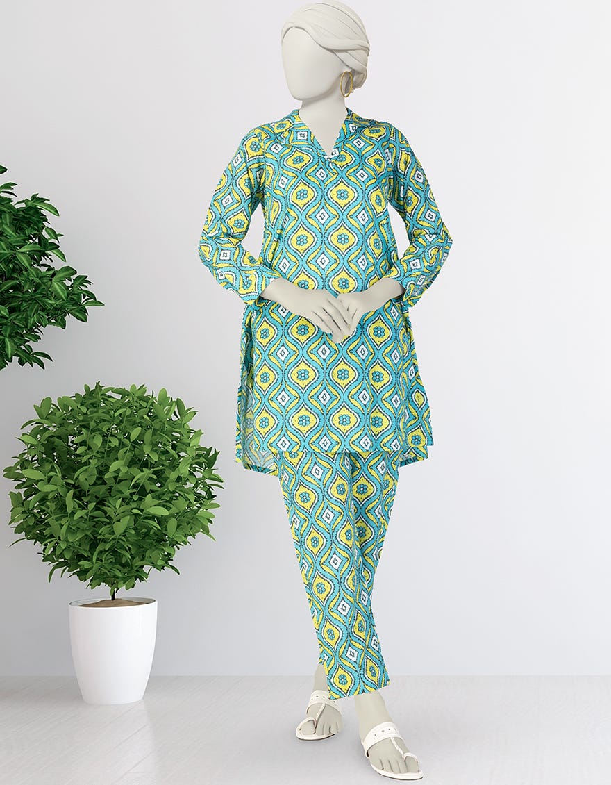 BLUE LAWN PRINTED KURTI