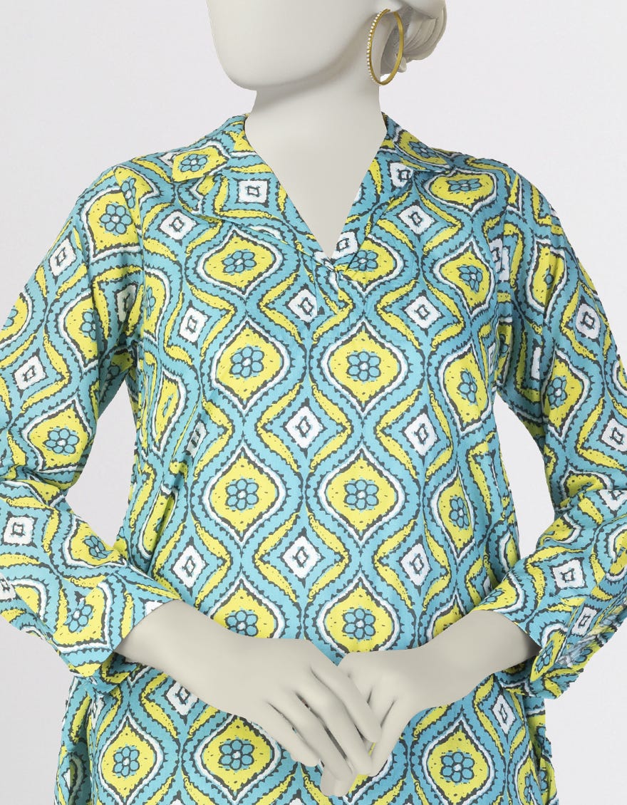 BLUE LAWN PRINTED KURTI