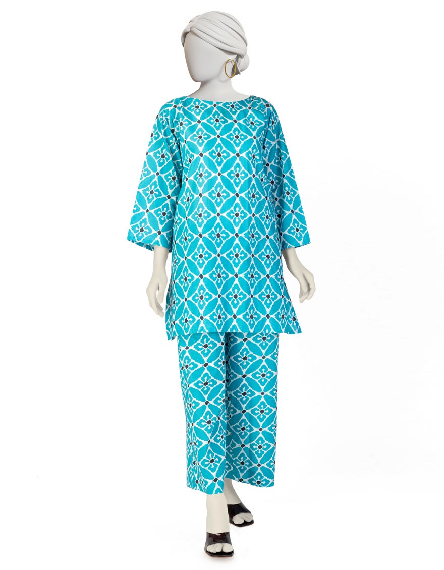 BLUE LAWN PRINTED KURTI