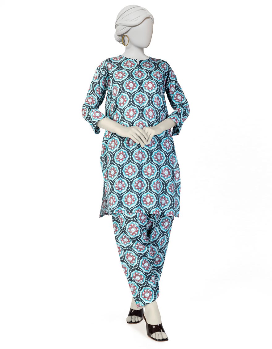 BLUE LAWN PRINTED KURTI