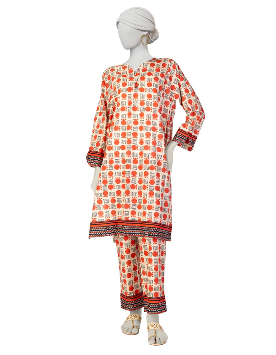 BEIGE PRINTED LAWN KURTI