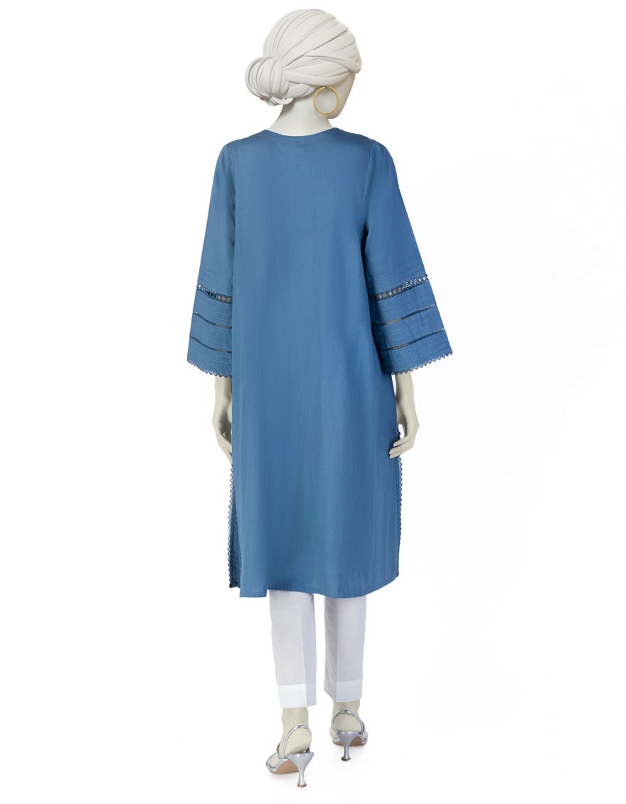 BLUE LAWN EMBROIDERED KURTI
