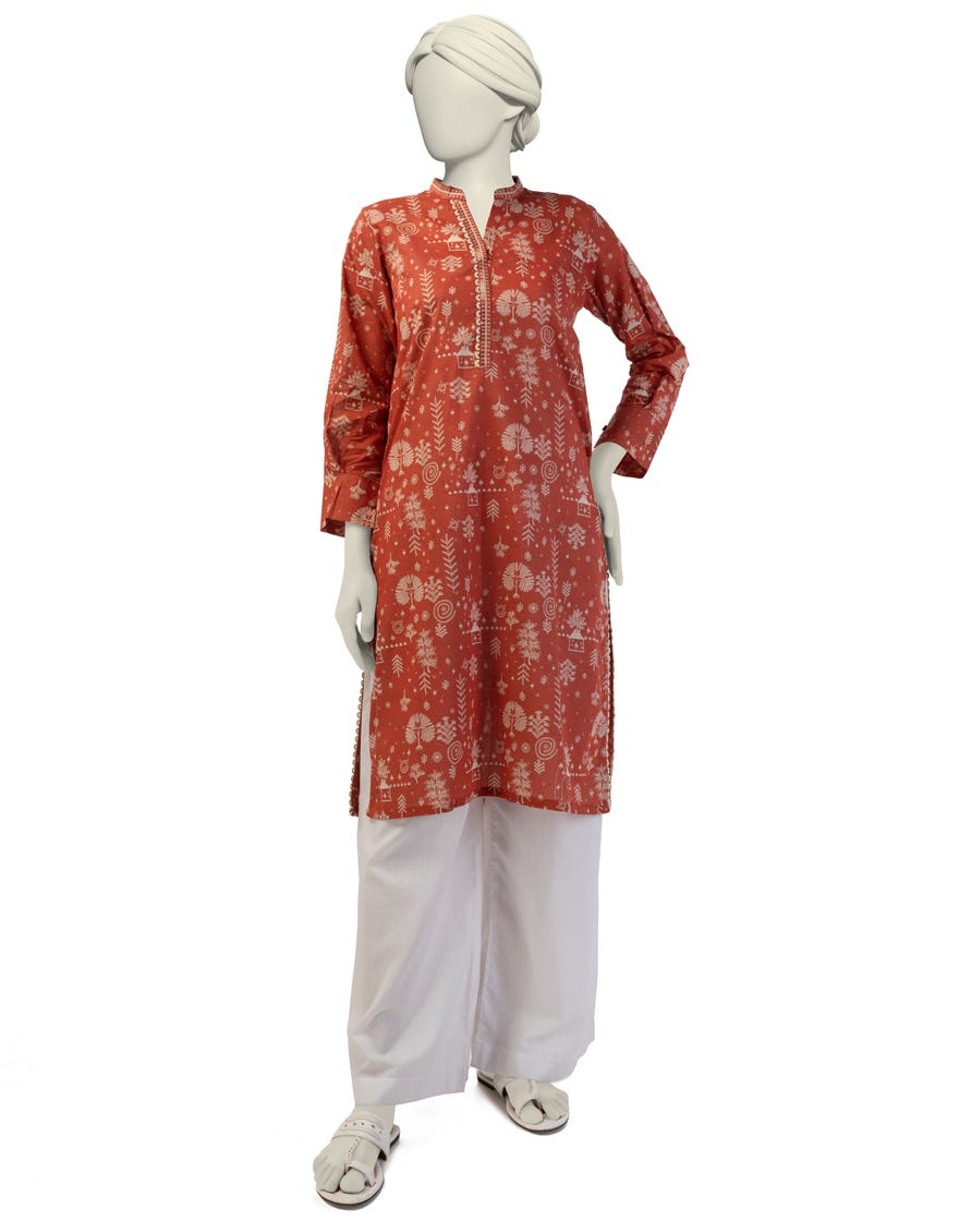ORANGE LAWN PRINTED KURTI