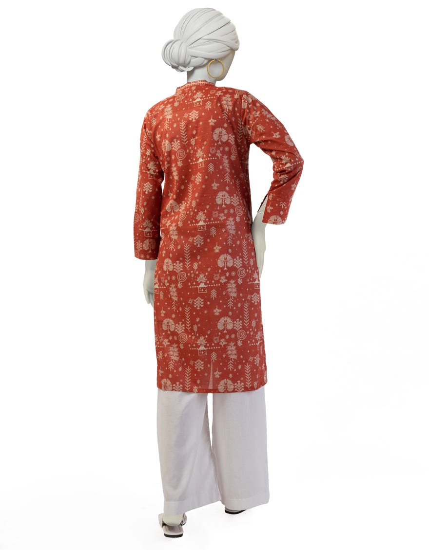 ORANGE LAWN PRINTED KURTI