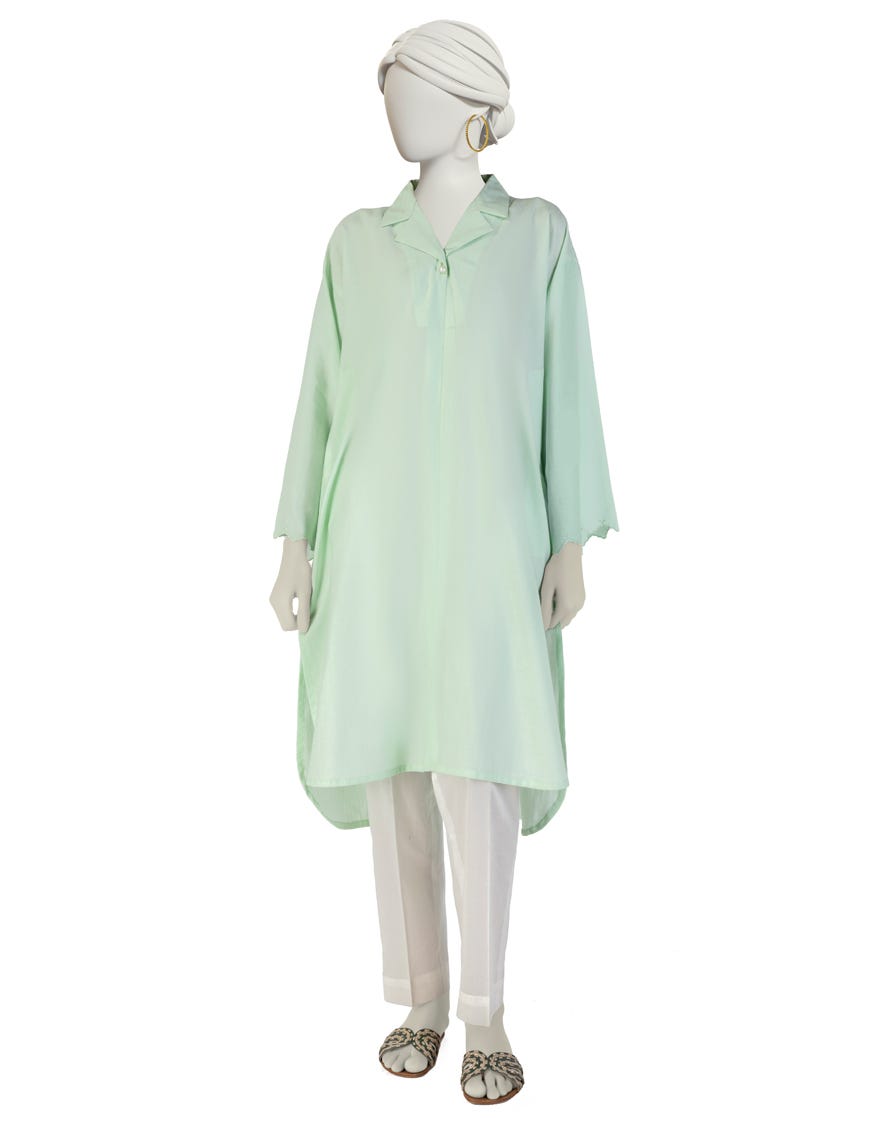 GREEN DOBBY EMBROIDERED KURTI | JJLK-S-JSS-25-468