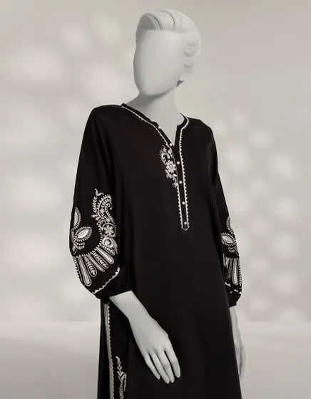 BLACK DOBBY EMBROIDERED KURTI