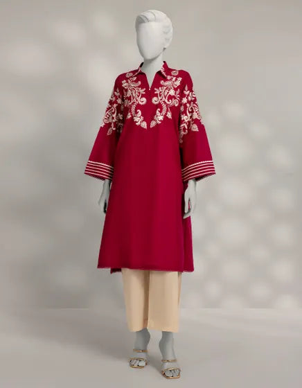 PINK DOBBY EMBROIDERED KURTI