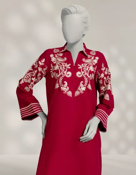PINK DOBBY EMBROIDERED KURTI