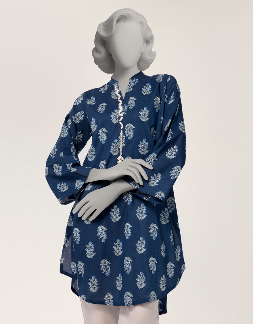 BLUE LAWN PRINTED KURTI