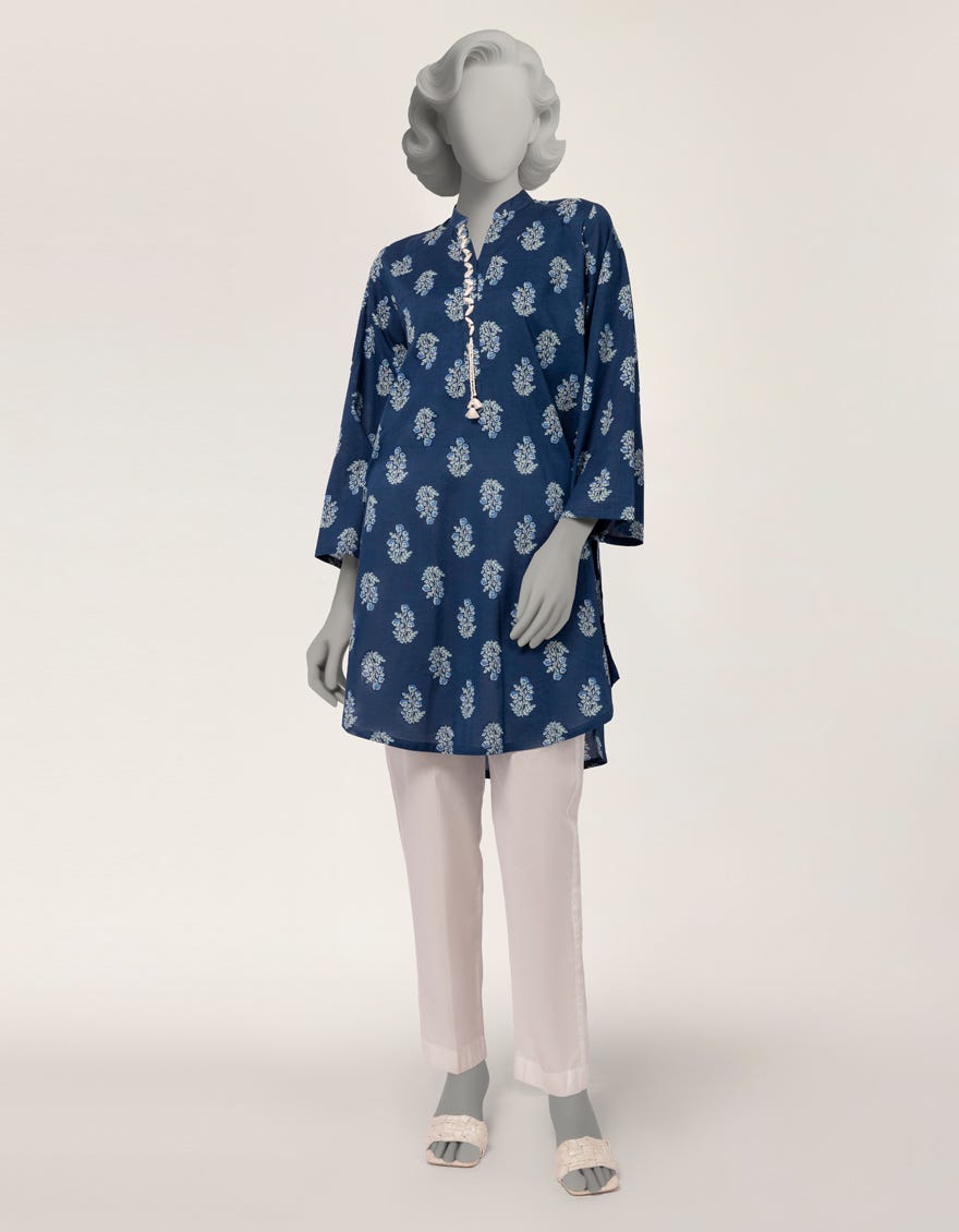 BLUE LAWN PRINTED KURTI