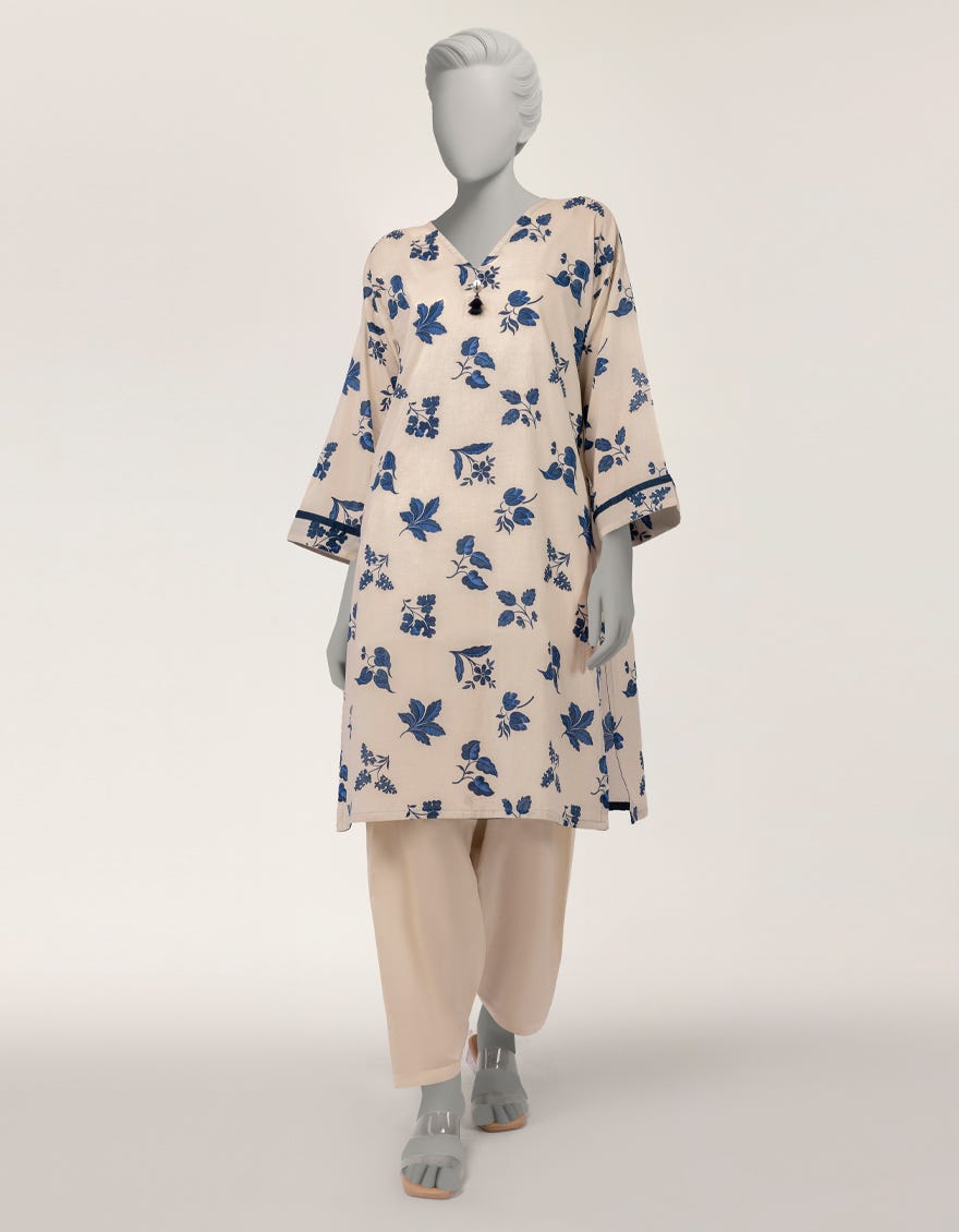 OFF WHITE LAWN PRINTED KURTI