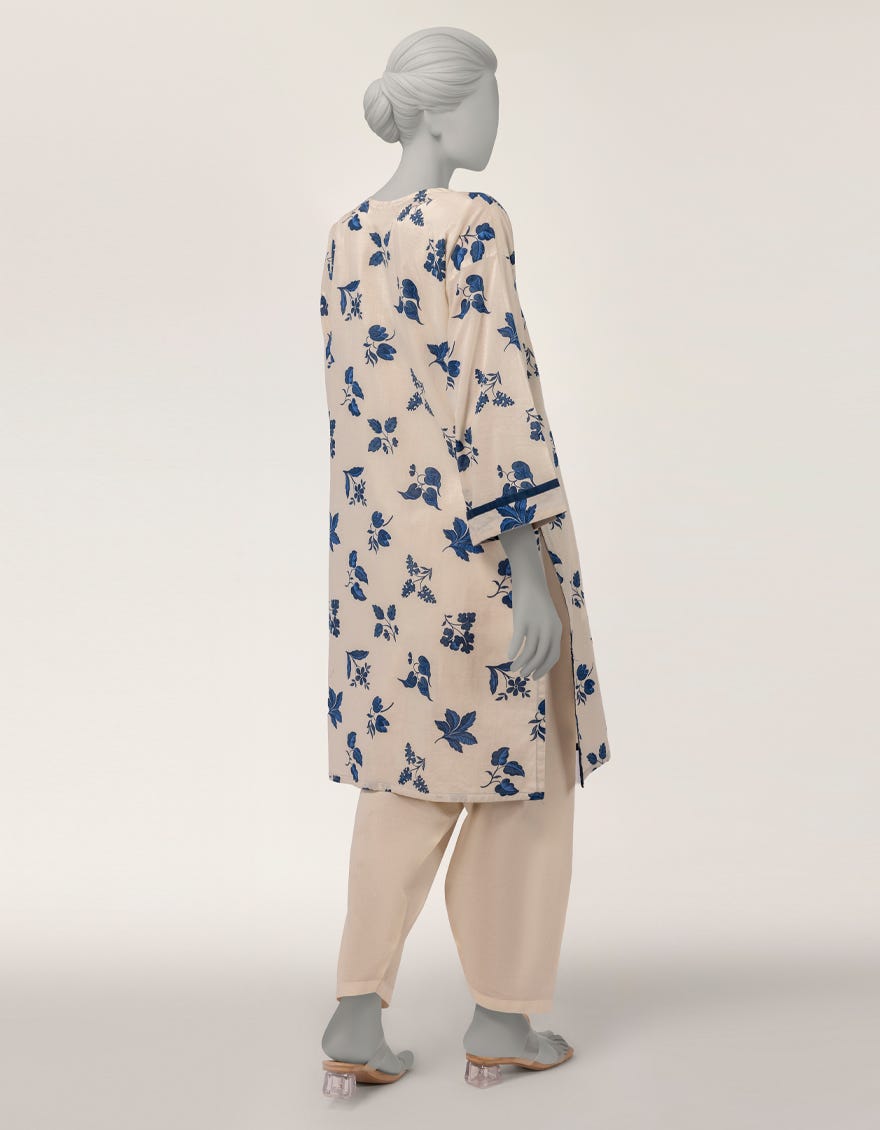 OFF WHITE LAWN PRINTED KURTI