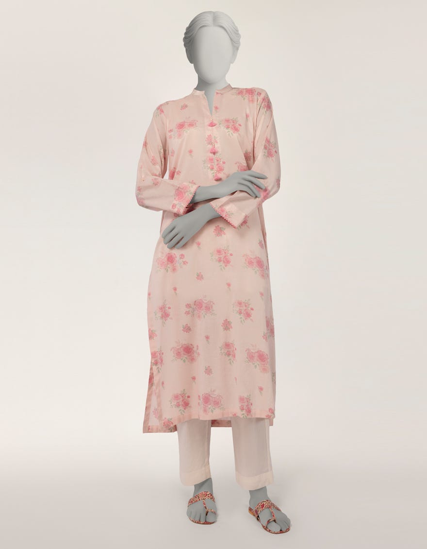 PINK LAWN PRINTED KURTI