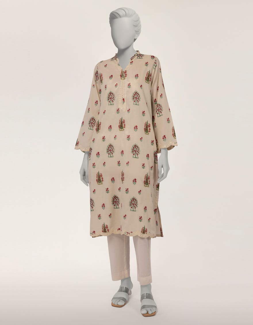 BEIGE LAWN EMBROIDERED KURTI