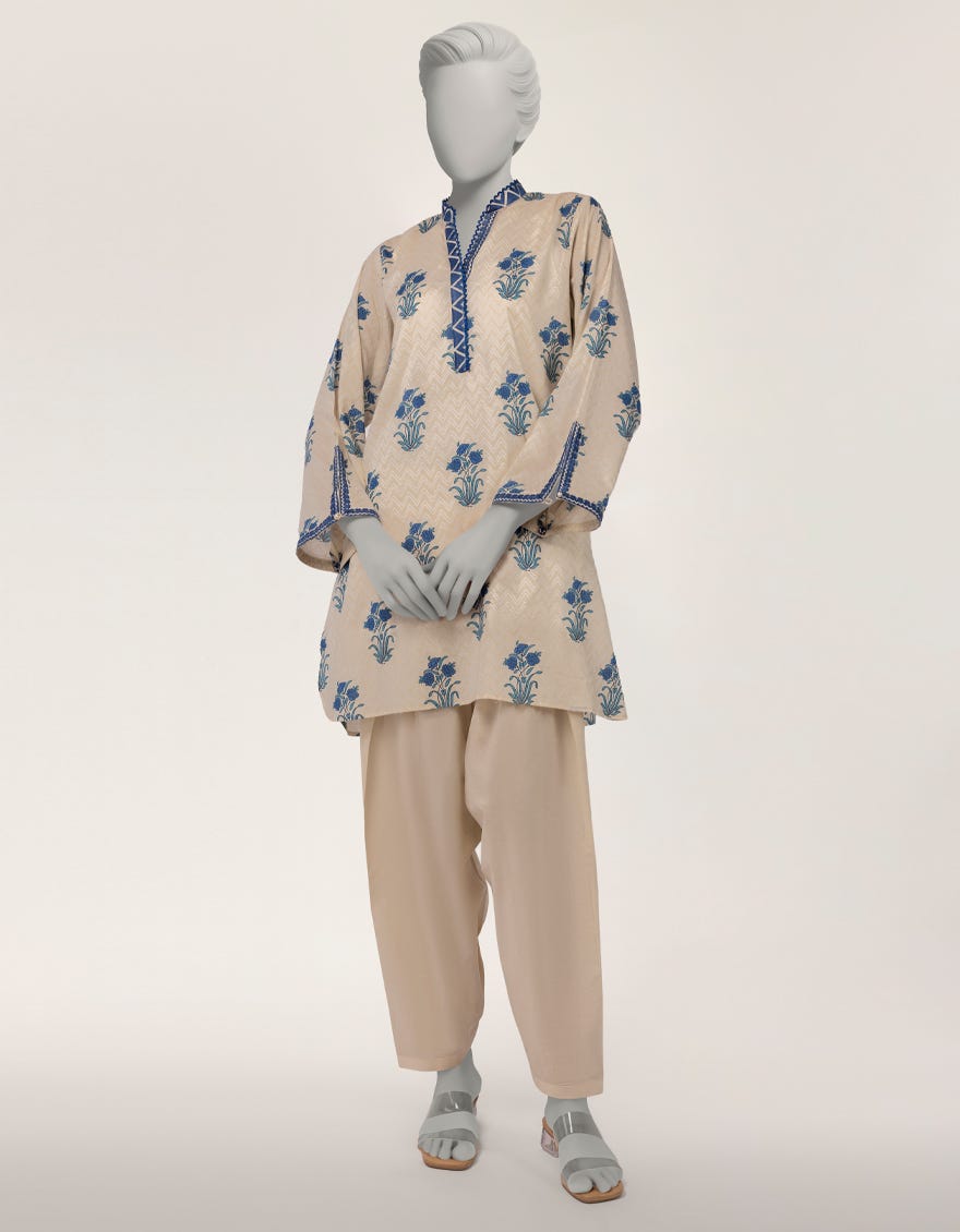 BEIGE LAWN EMBROIDERED KURTI