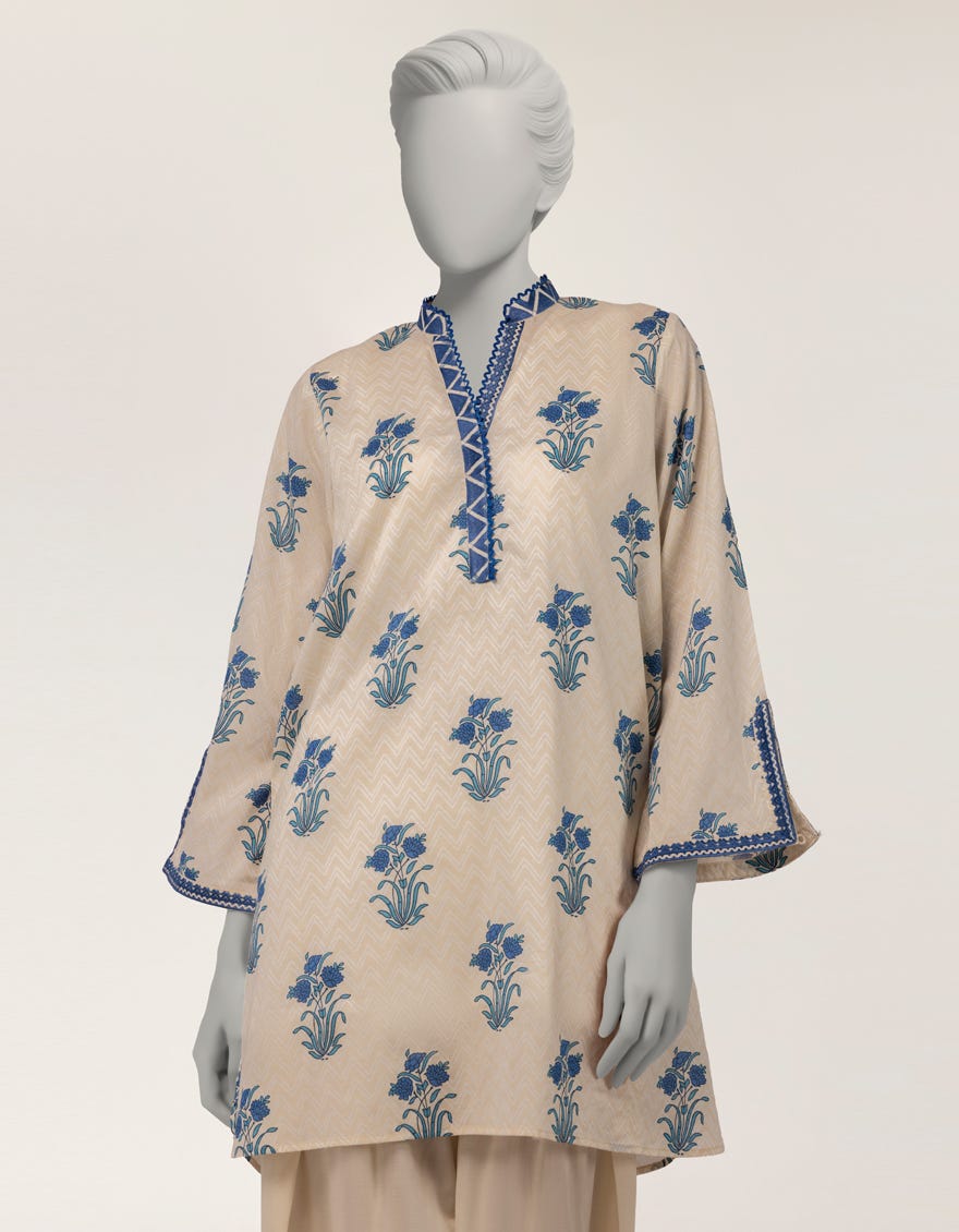 BEIGE LAWN EMBROIDERED KURTI