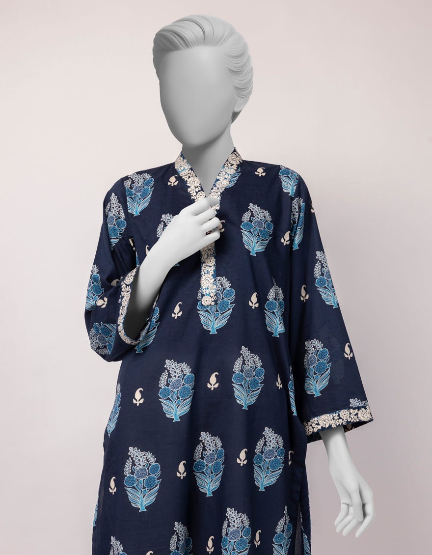 BLUE LAWN EMBROIDERED KURTI