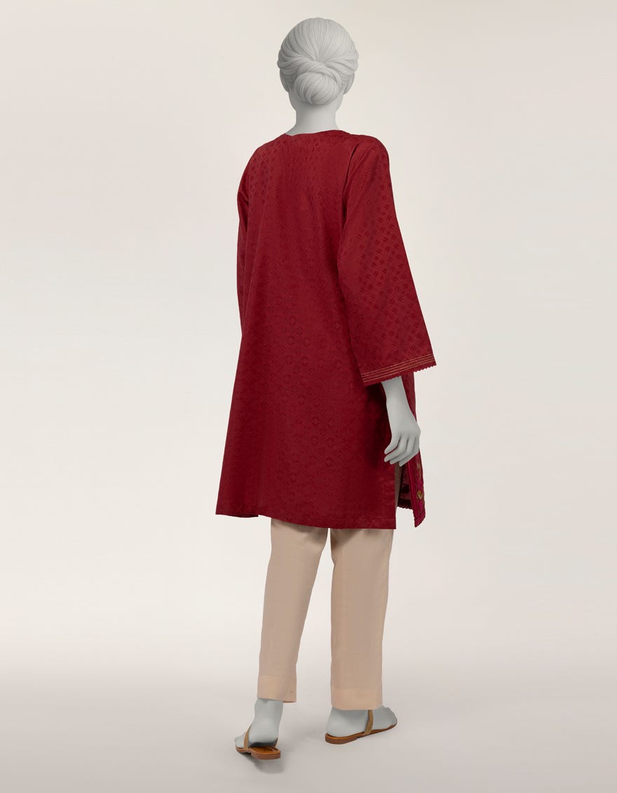 MAROON DOBBY EMBROIDERED KURTI