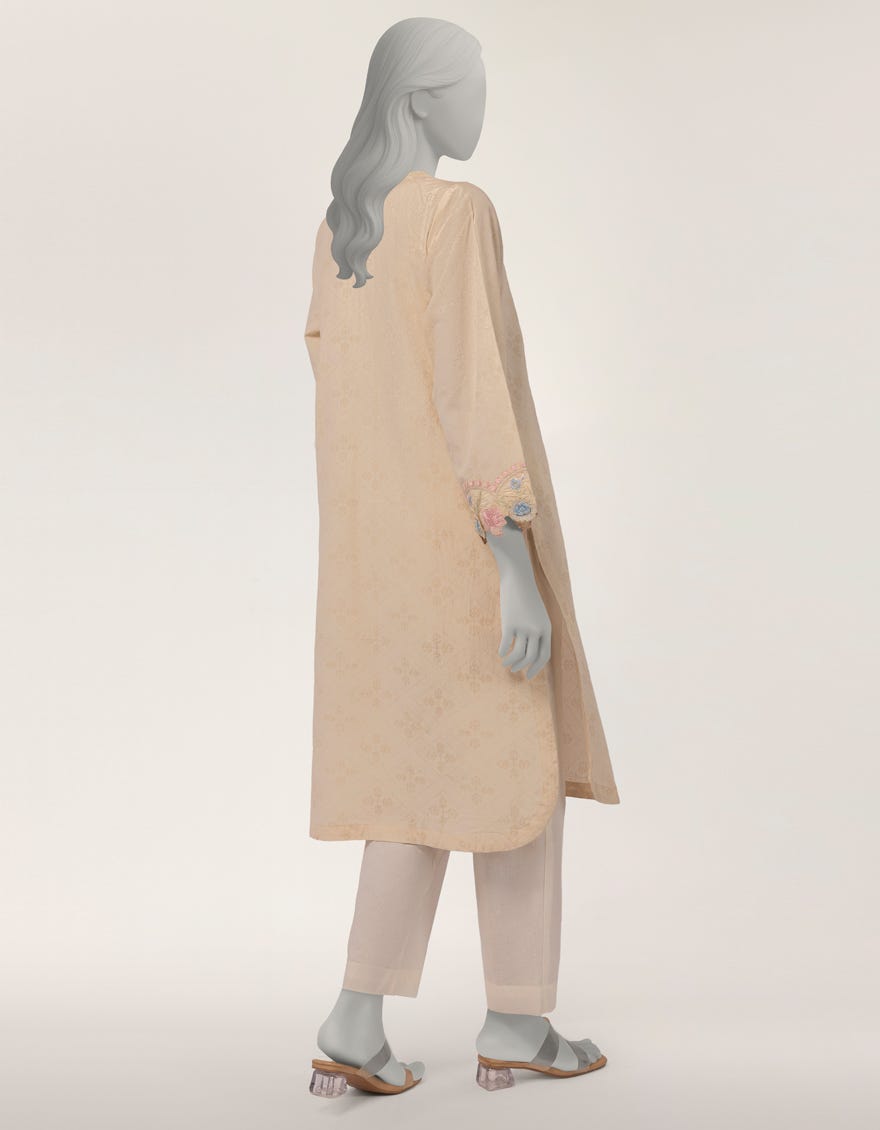 BEIGE DOBBY EMBROIDERED KURTI