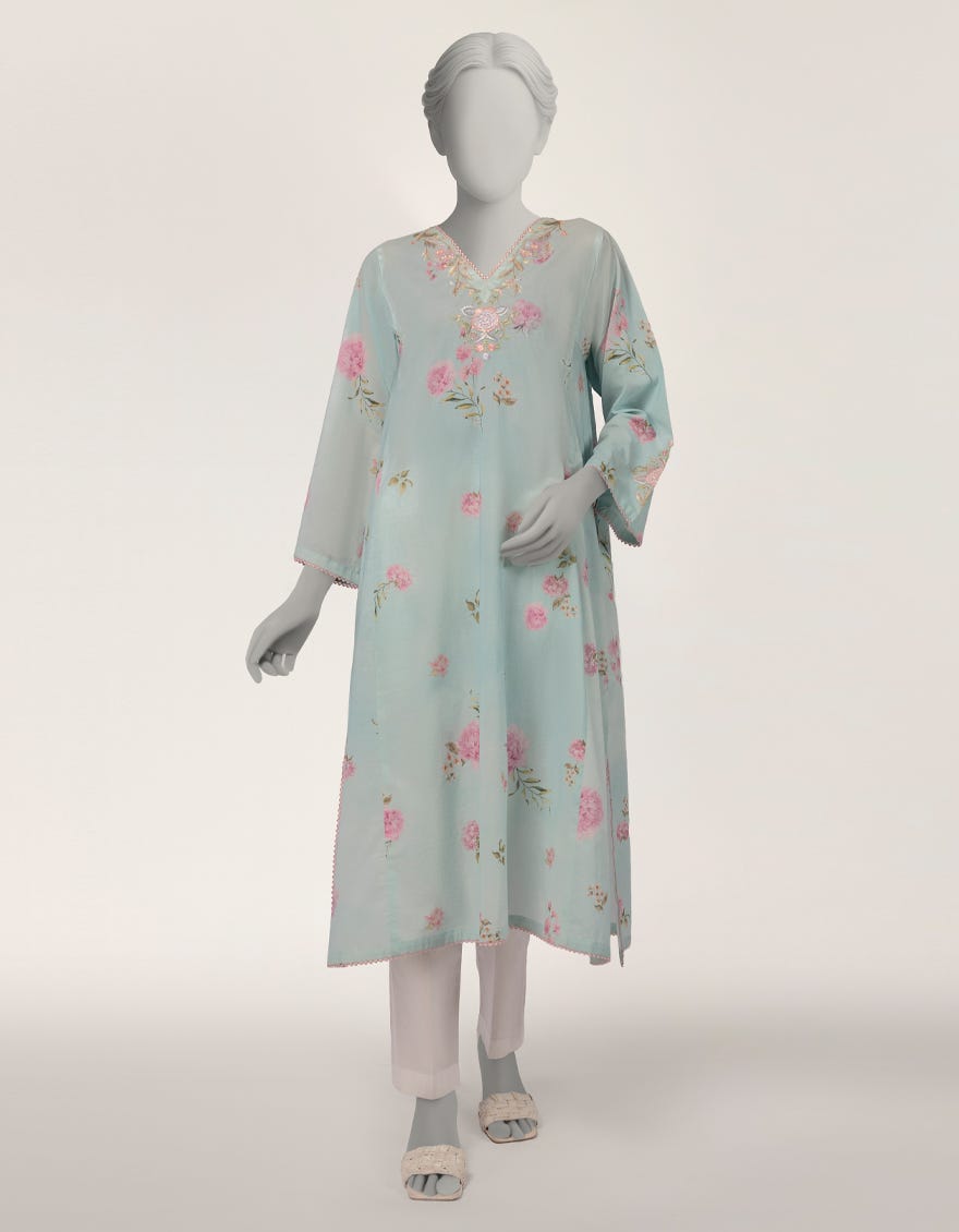 BLUE LAWN PRINTED KURTI