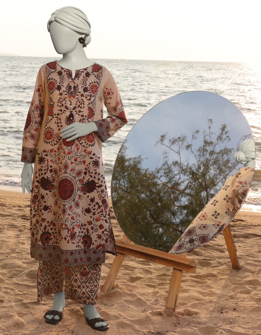 BEIGE LAWN PRINTED CO-ORD SET – J Pakistan