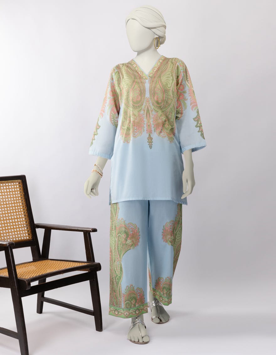 BLUE LAWN DIGITAL PRINTED 2PC STITCHED