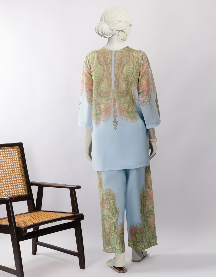 BLUE LAWN DIGITAL PRINTED 2PC STITCHED