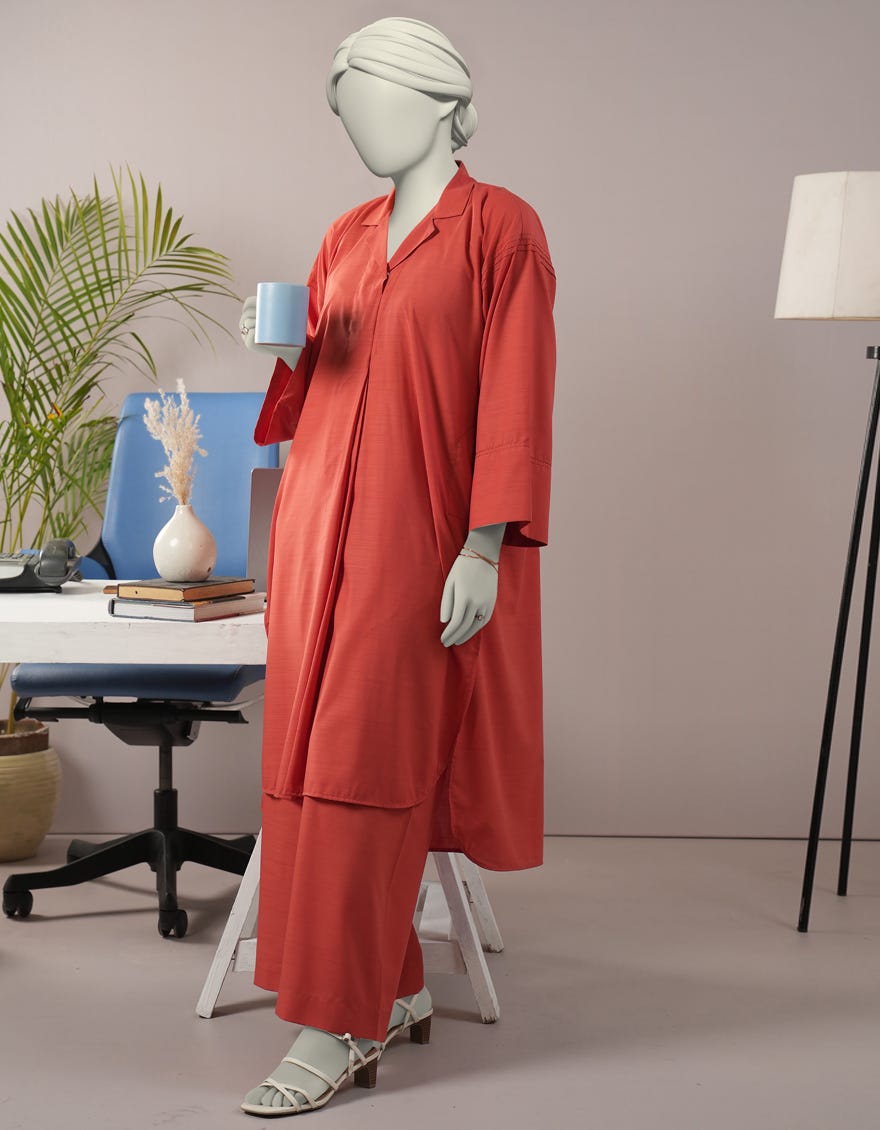 ORANGE SLUB DYED 2PC STITCHED | JLAWN-S-JST-25-2092