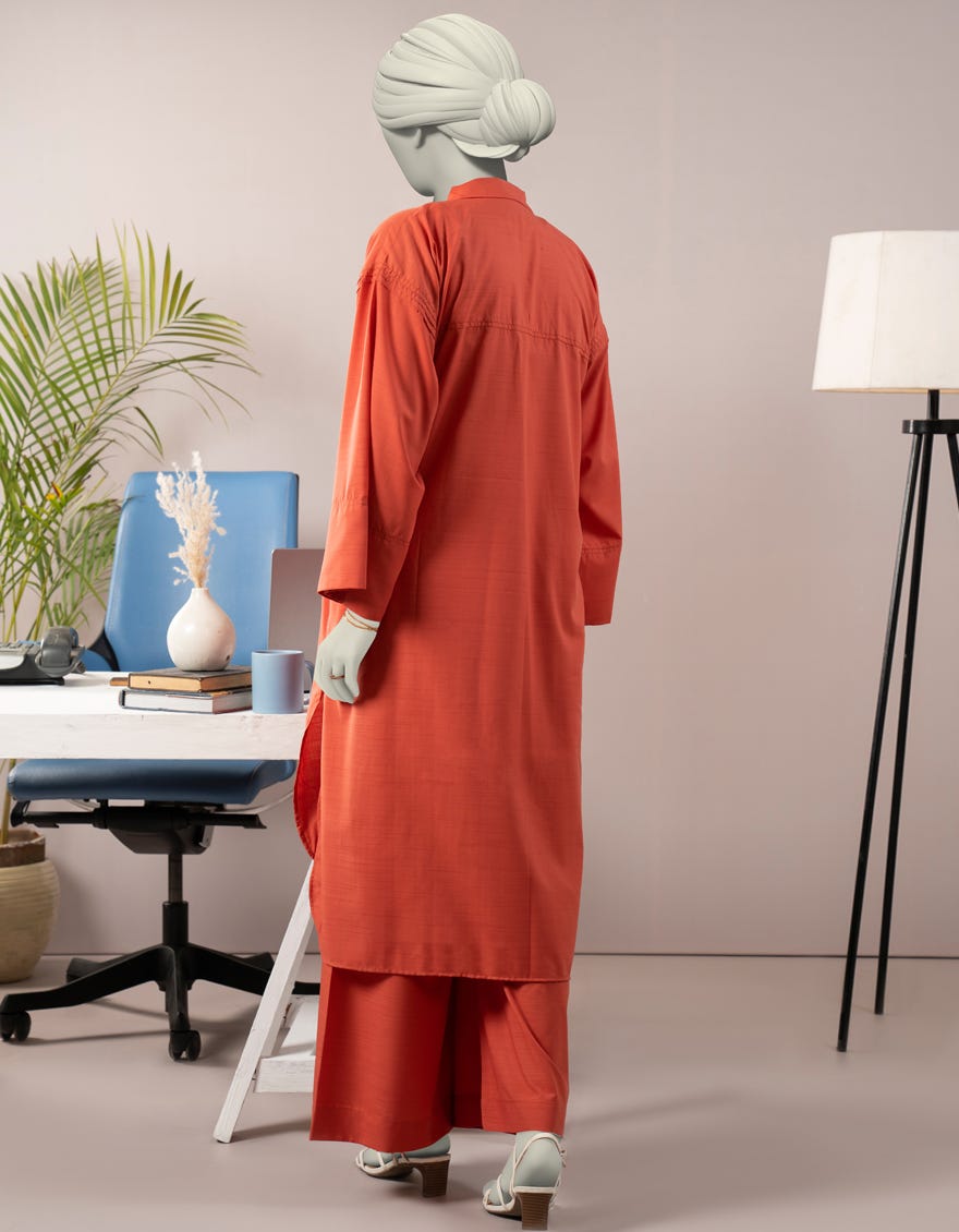 ORANGE SLUB DYED 2PC STITCHED | JLAWN-S-JST-25-2092