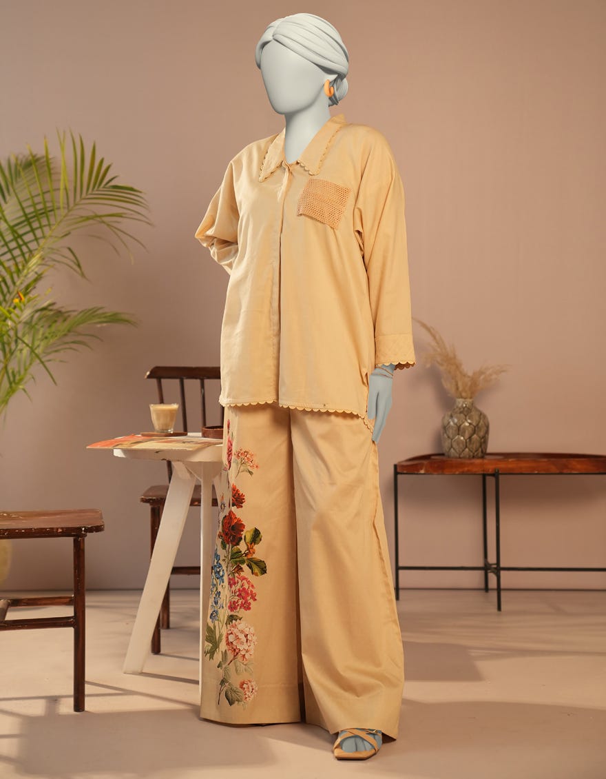 BEIGE DOBBY DYED 2PC STITCHED | JLAWN-S-JST-25-2103