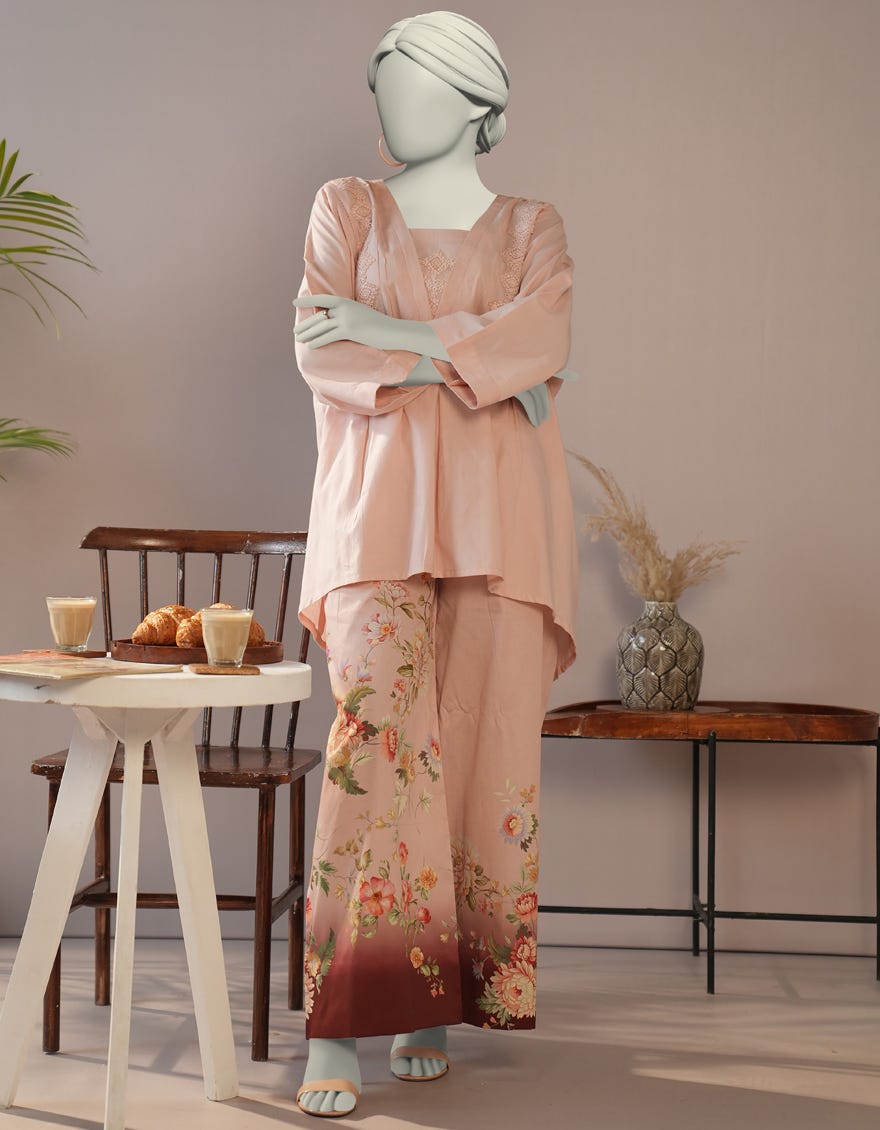 PEACH DOBBY DYED 2PC STITCHED | JLAWN-S-JST-25-2104