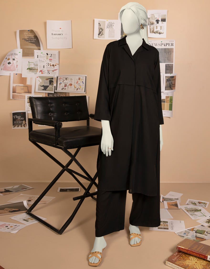 BLACK DYED SLUB 2PC STITCHED