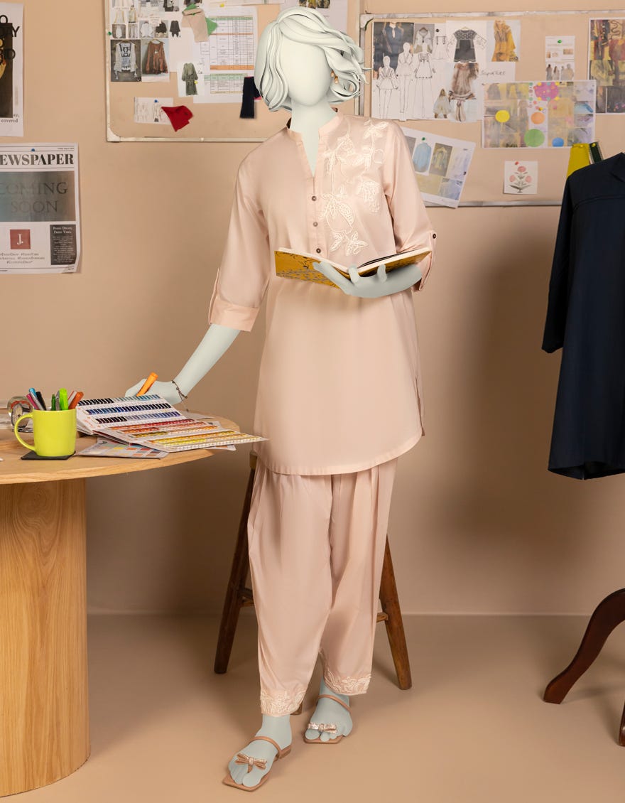 PINK LAWN 2 PC STITCHED