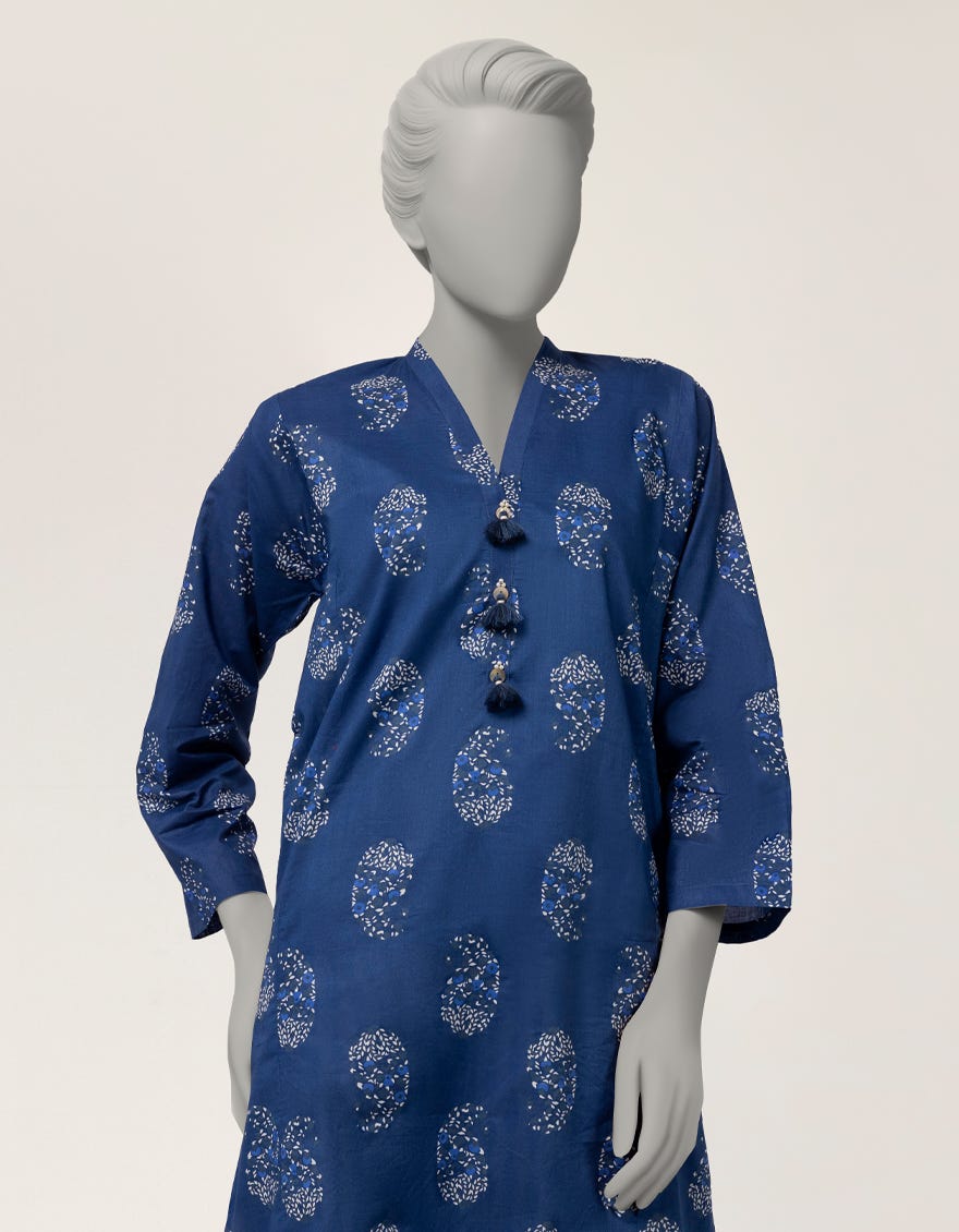 BLUE LAWN PRINTED 2PC STITCHED