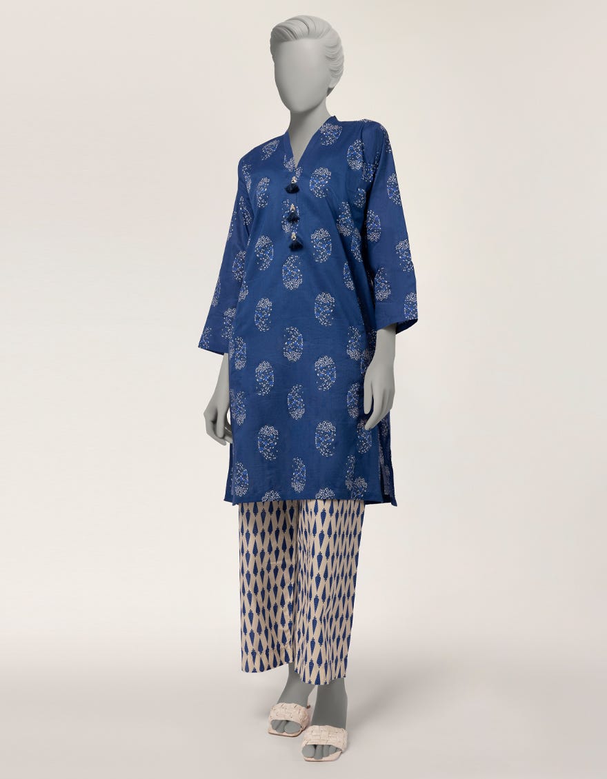 BLUE LAWN PRINTED 2PC STITCHED