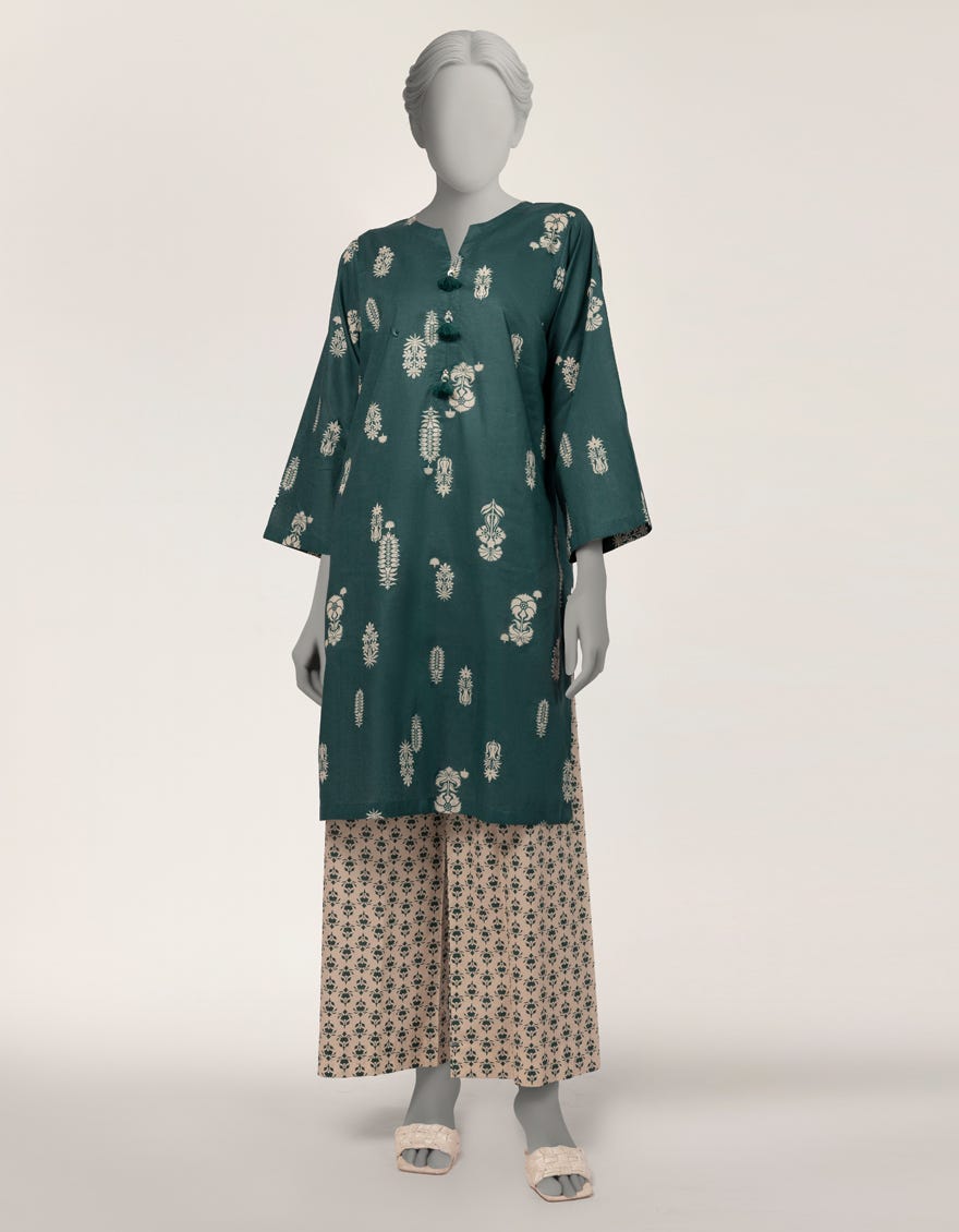 TEAL LAWN PRINTED 2PC STITCHED