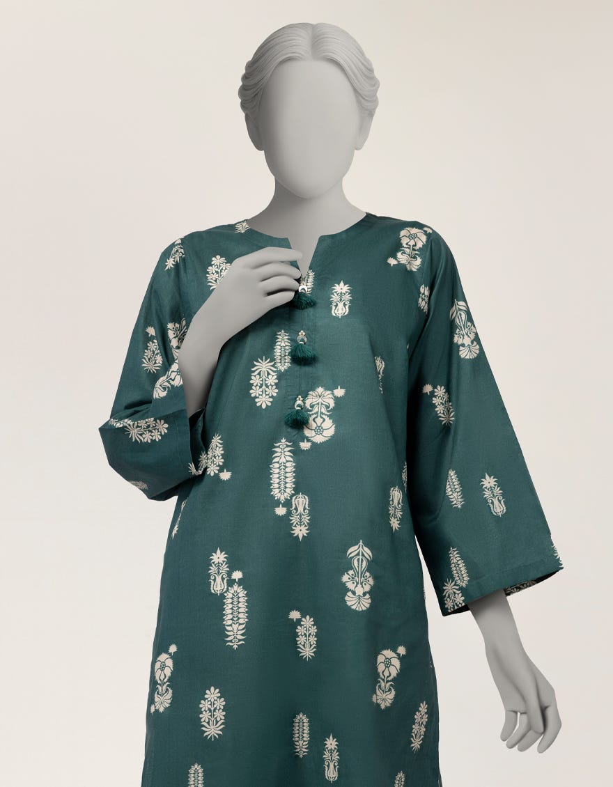 TEAL LAWN PRINTED 2PC STITCHED
