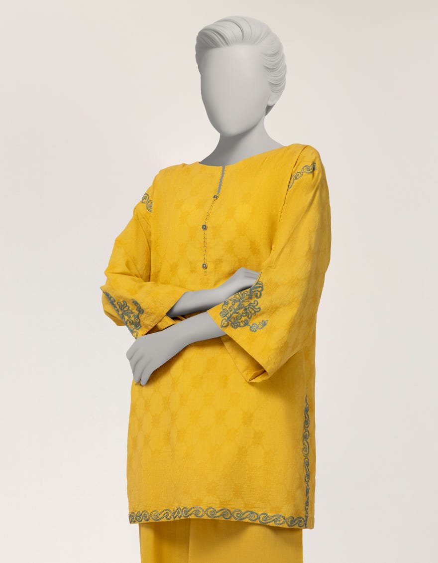 YELLOW DOBBY EMBROIDERED STITCHED 2PC