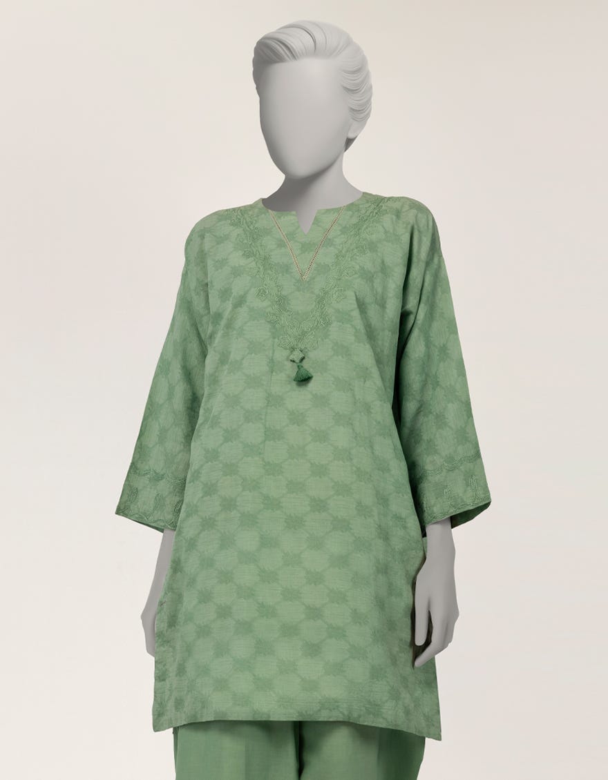 GREEN DOBBY EMBROIDERED 2PC STITCHED