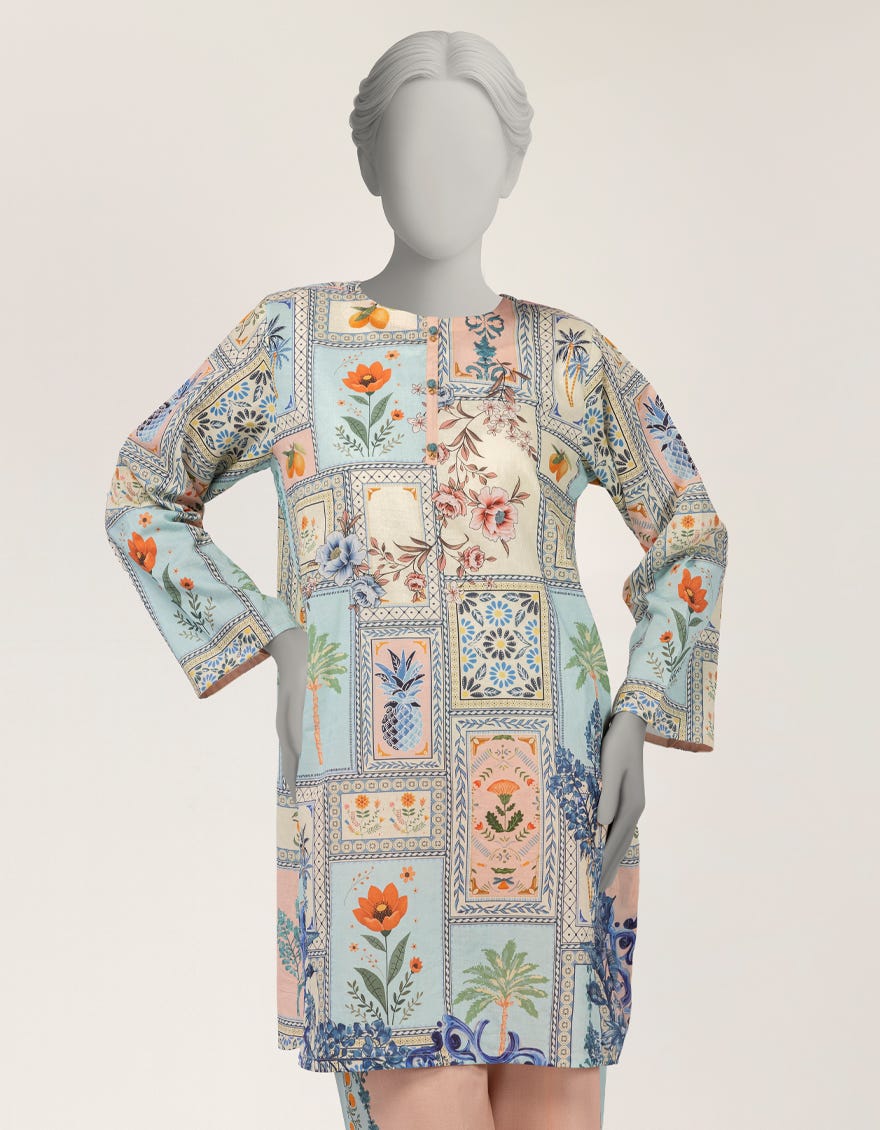 MULTICOLOR DOBBY DIGITAL PRINTED 2PC STITCHED