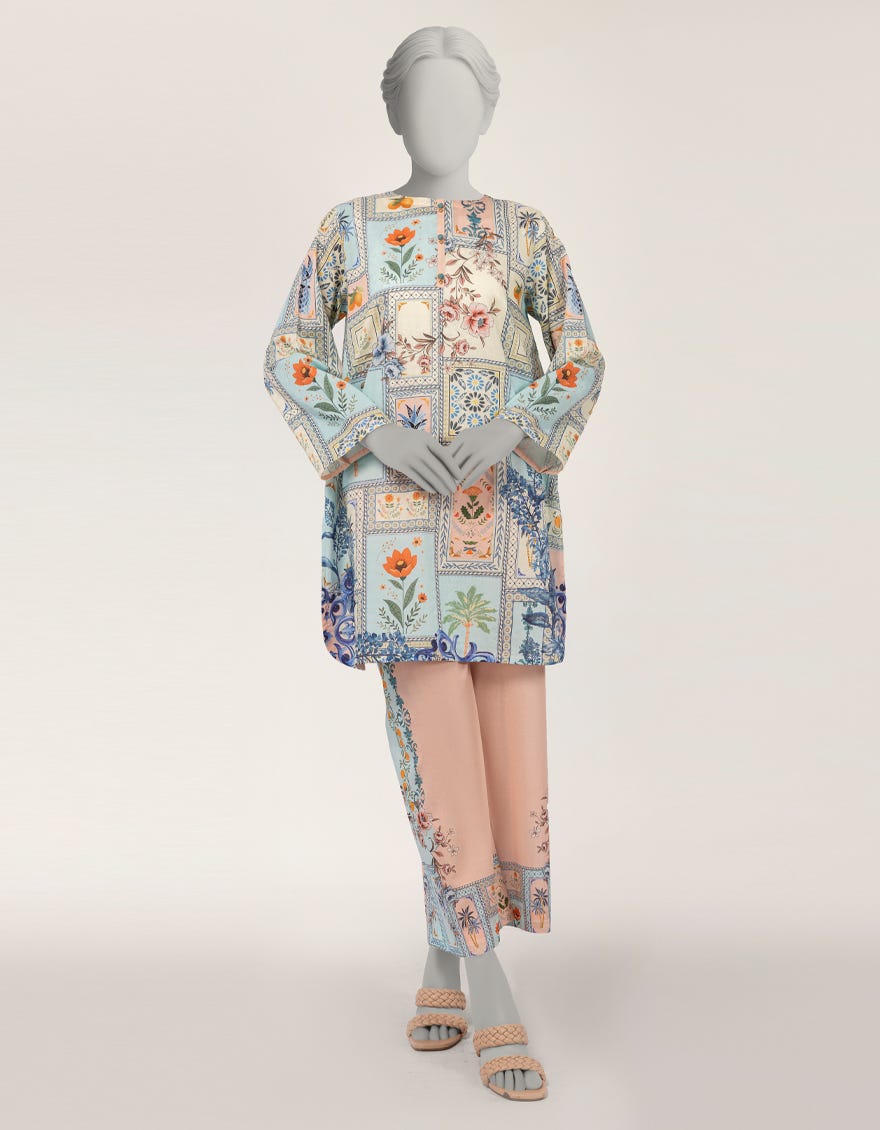 MULTICOLOR DOBBY DIGITAL PRINTED 2PC STITCHED