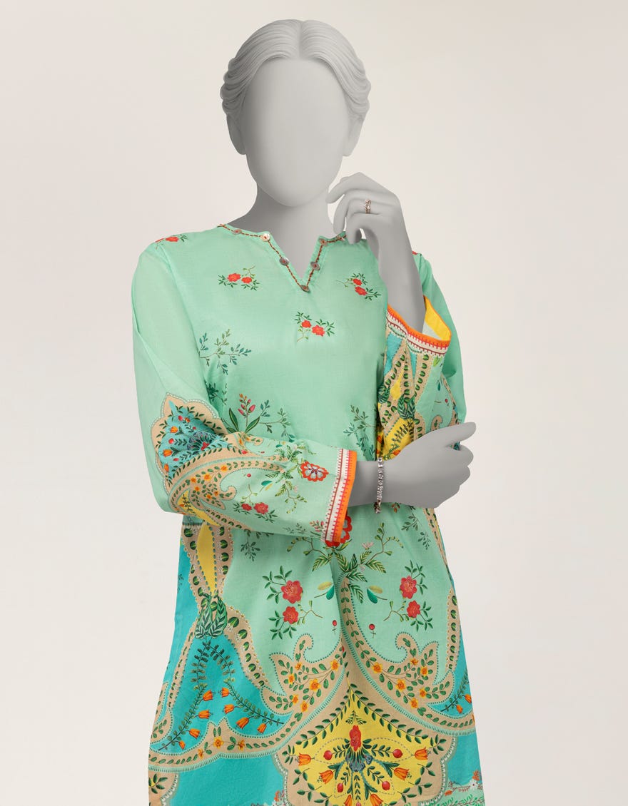 GREEN DOBBY DIGITAL PRINTED 2PC STITCHED