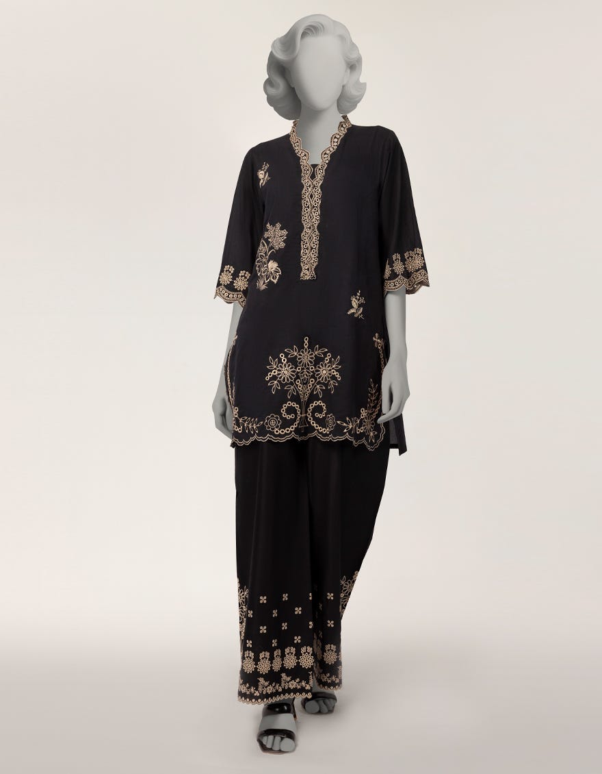 BLACK LAWN SCHIFFLI STITCHED 2PC